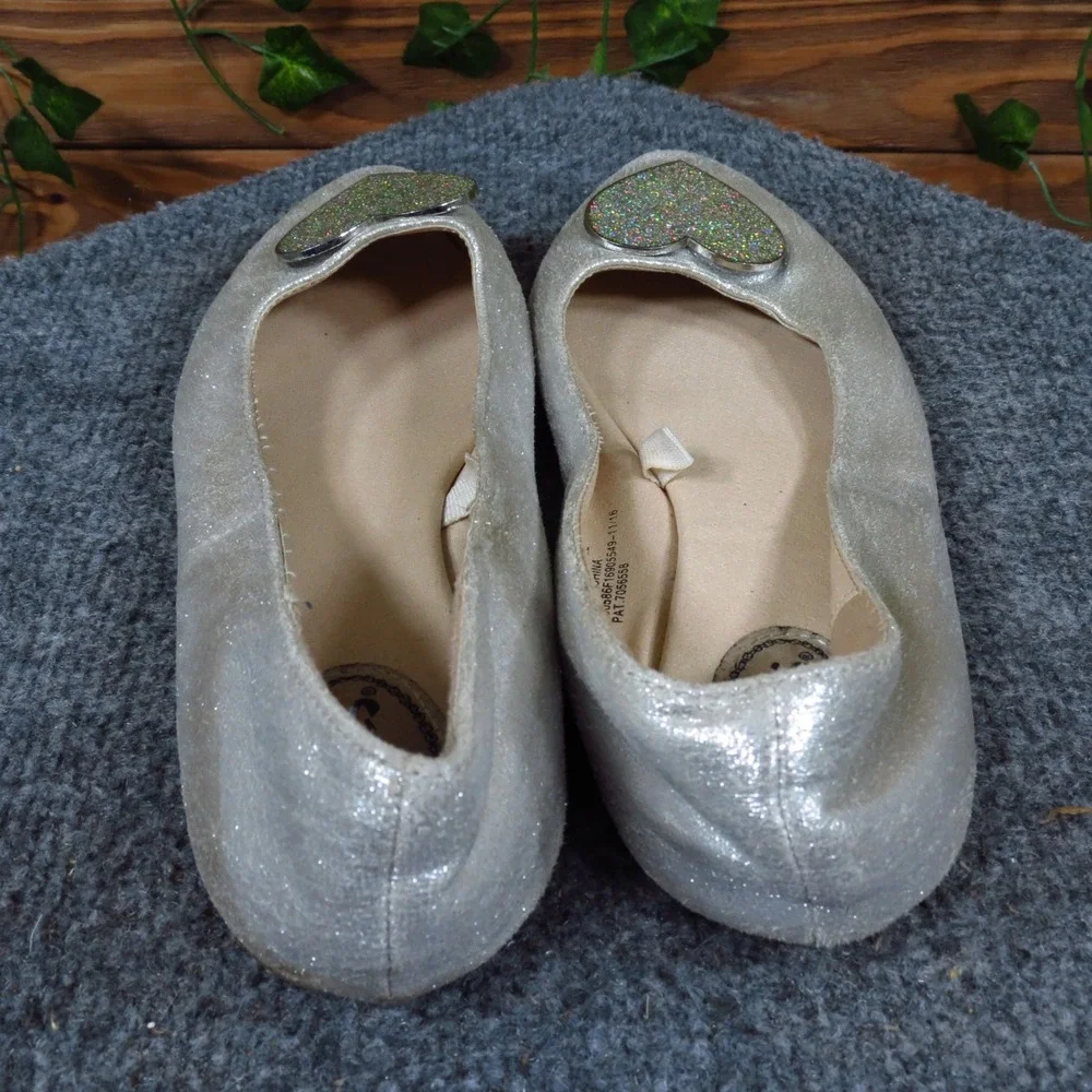 Stevie's Silver Heart Flats‎ Girls Size 4 Dress Casual Glitter Ballet Shoes